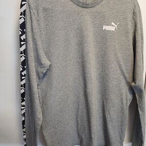 Puma Men's Long Sleeve Gray Tee with Logo